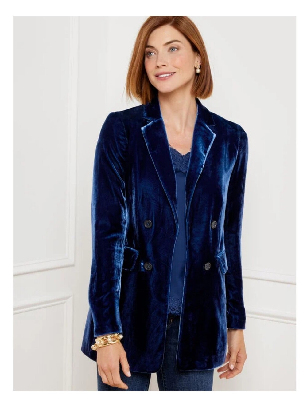 Talbots Effortless Velvet Open Front Blazer Blue Size 8